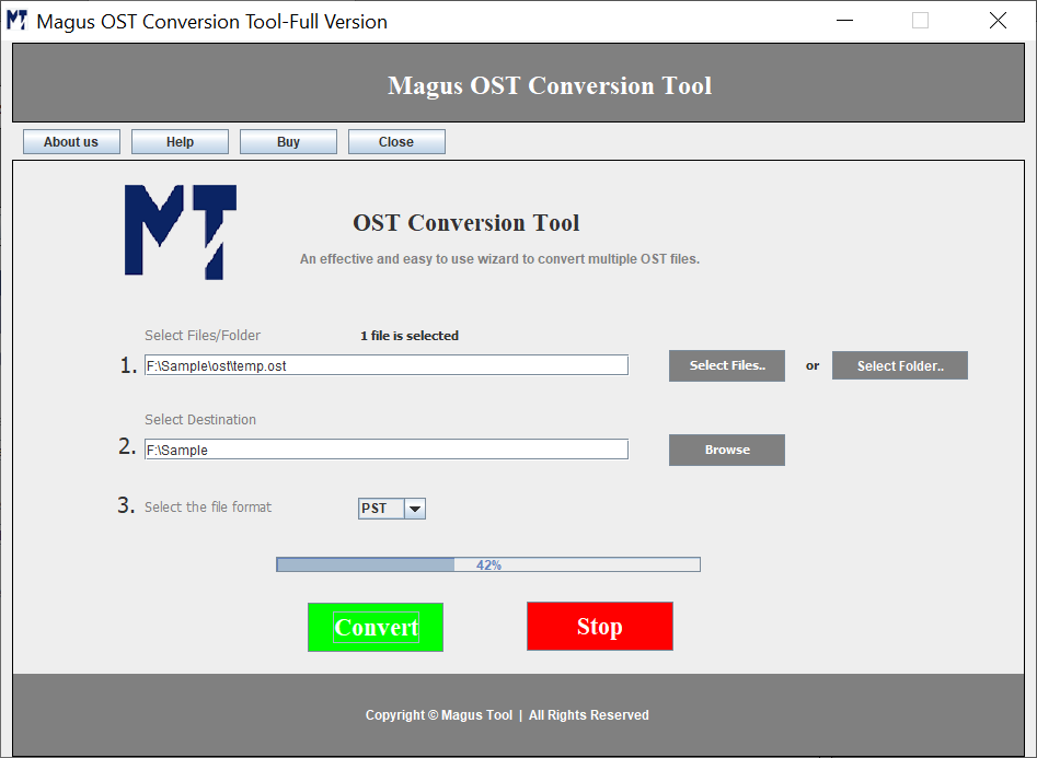 Magus OST to PST Conversion Tool Screenshot